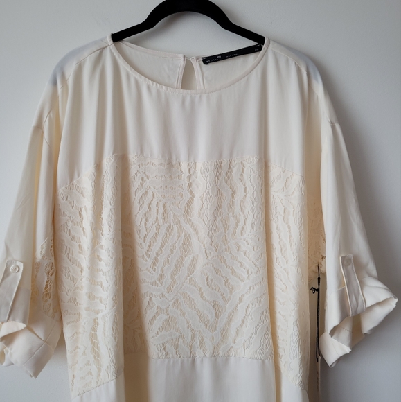 NWT Melissa Nepton Made In Canada Vanilla Cream Lace Overlay Scoop Neck Tunic L - Picture 5 of 14